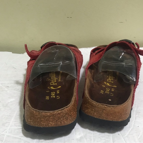 Birkenstock Papillio 3 Trap Buckle Suede Cork Eva Soles Red Sandals Slides Flats - Picture 4 of 16
